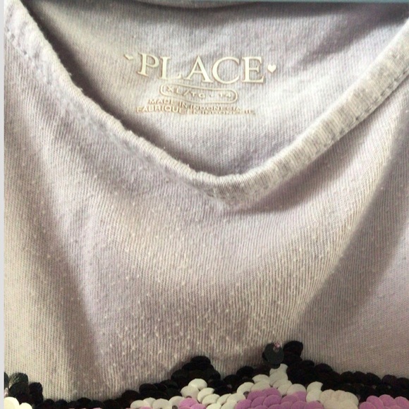 Children’s Place Girls purple Sequin cat tee X/L - Picture 2 of 3